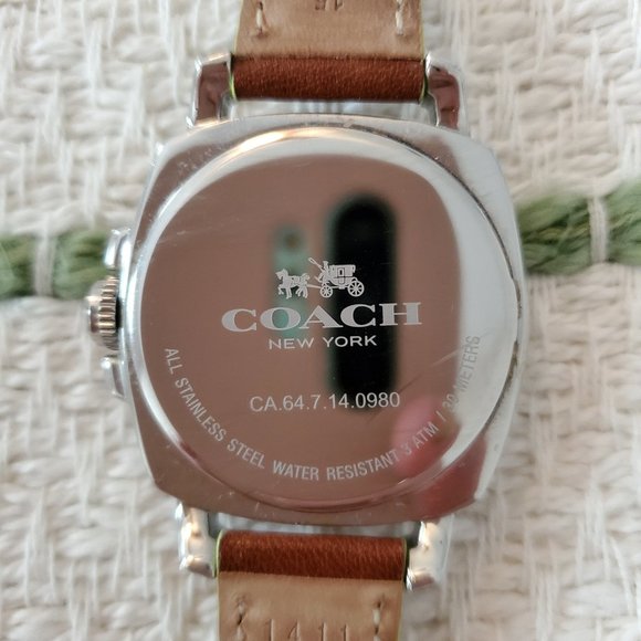 Coach Boyfriend NeonGreen Dial Brown Leather Strap - Picture 4 of 8